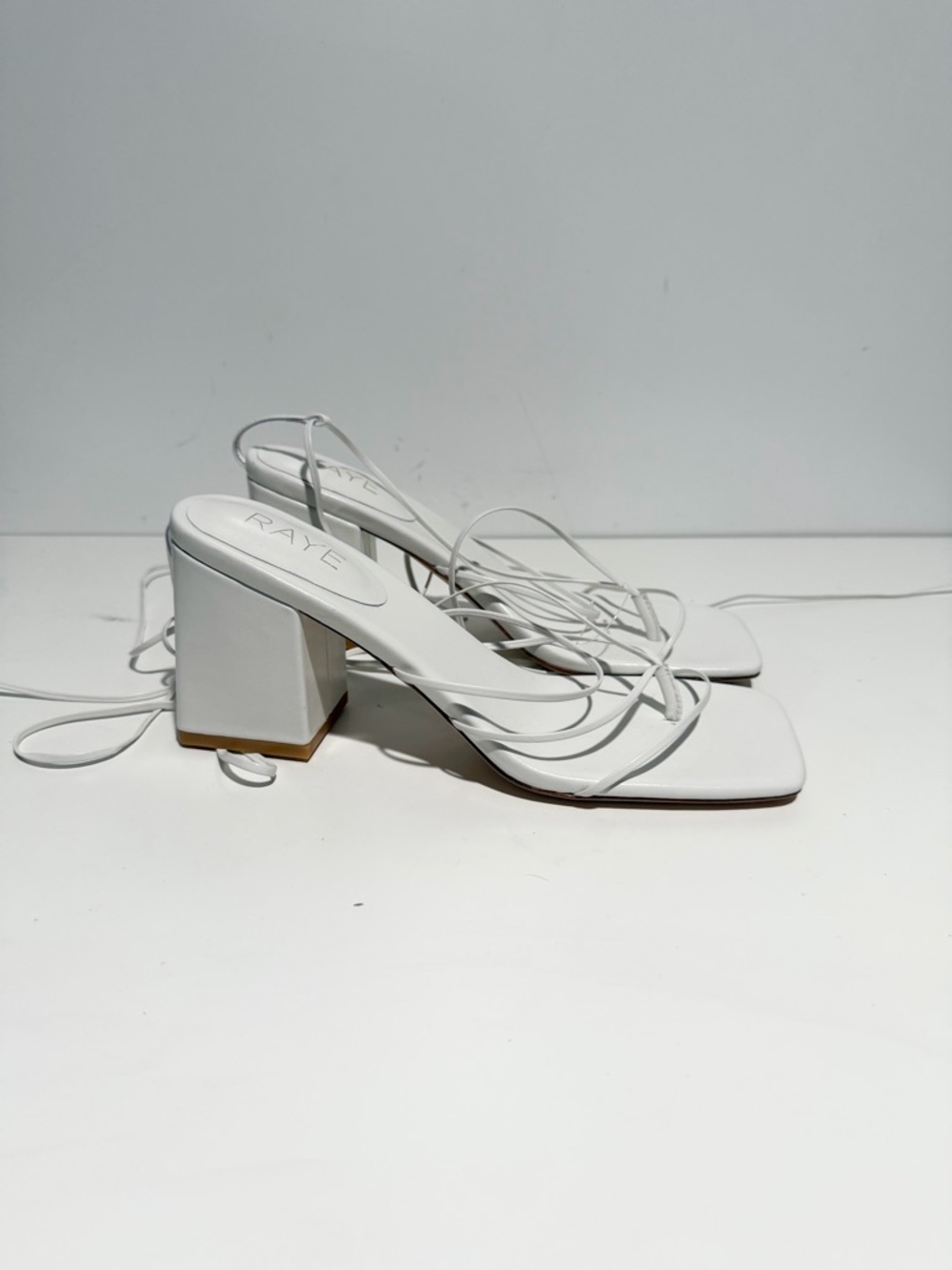 Raye White Strappy Block Heel Sandal with Ankle Wrap Reeves Heel lace up chunky - Picture 5 of 9